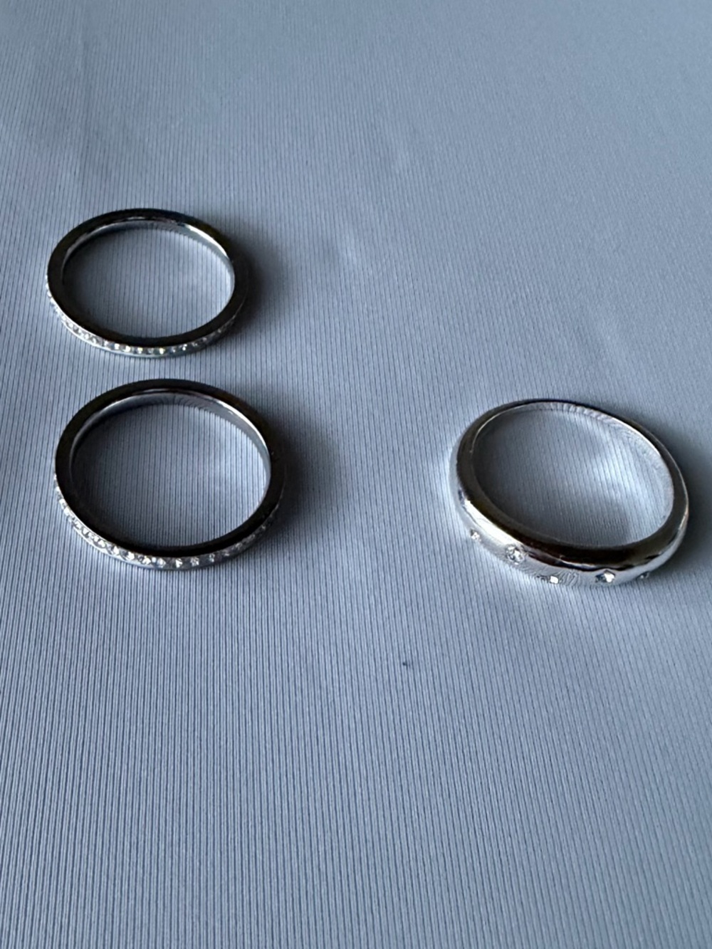 3 Silver Stackable Rings - Rhinestone Accents | Size 8 - Picture 2 of 5
